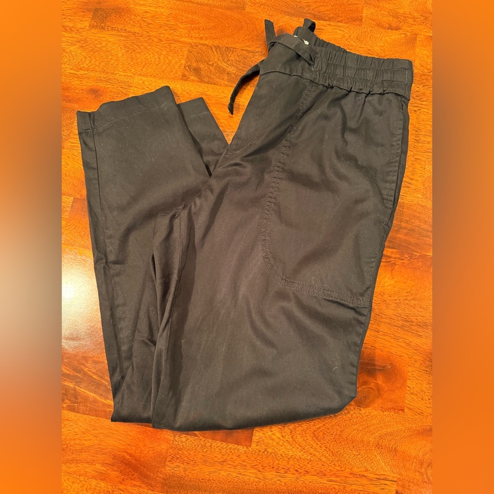 Lou & Grey Loft Linen Blend Pants Size S Tapered Leg Tie Waist